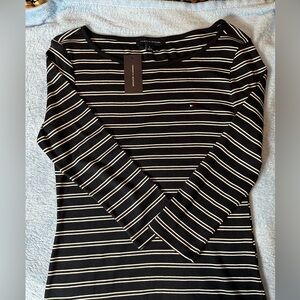 NWT. Tommy Hilfiger, blue and white striped long sleeve shirt. Size medium.